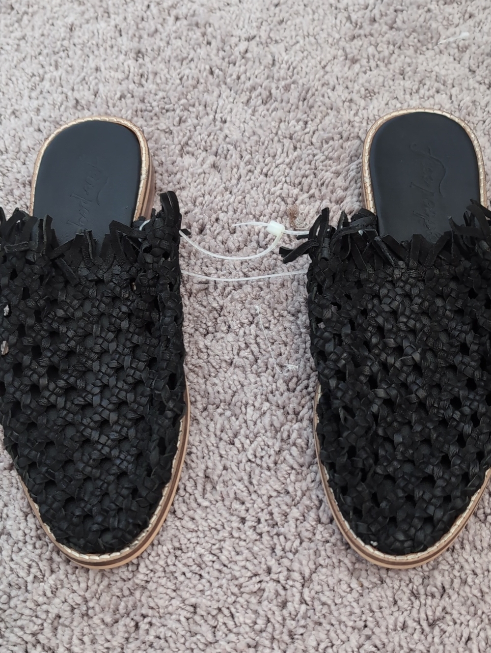 Free People Black Woven Fringe Slide Mules